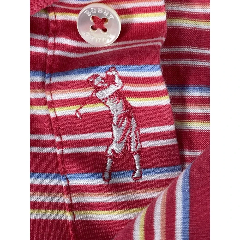 Bobby Jones Polo Shirt Mens XL Red Striped Short Sleeve Golf Cotton Classic Logo